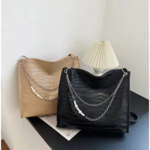 Stylish New Croco Leather Handbag with Pearl Chain 2216/301