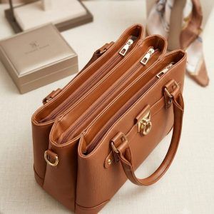 Elegant Triple-Compartment Structured Handbag/389