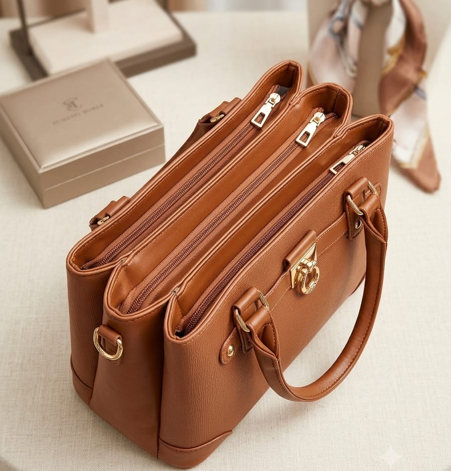 Elegant Triple-Compartment Structured Handbag/389 - Image 2