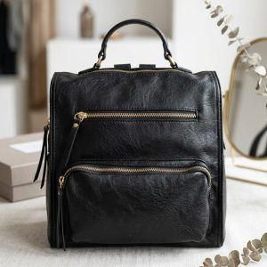 Black Leather-Look Backpack and Crossbody/398